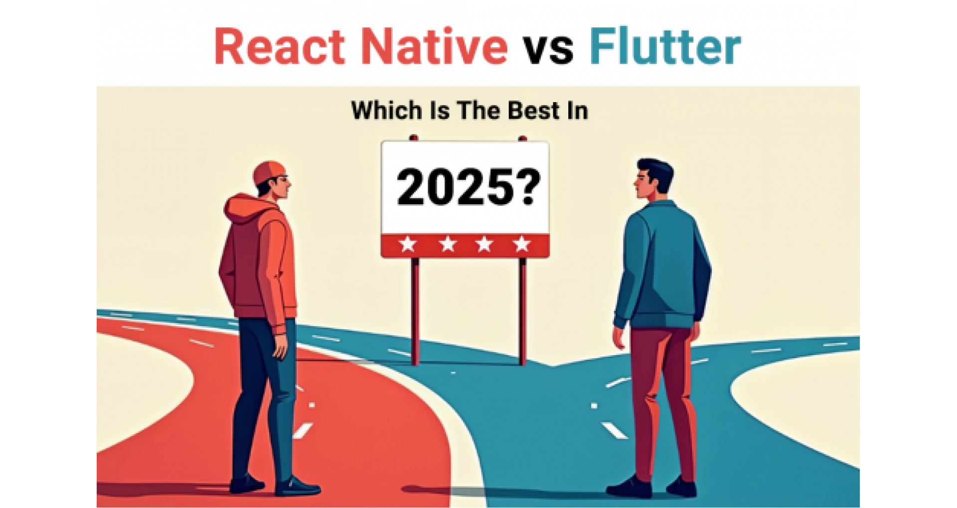 React Native vs Flutter 2025 comparison infographic showing framework