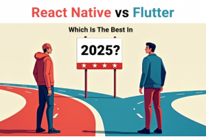 React Native vs Flutter 2025 comparison infographic showing framework